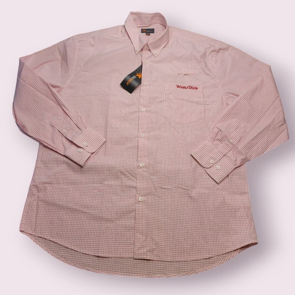 NWT Winn-Dixie Men’s L 17.5 Red Check Button-Down Shirt Embroidered Logo Career